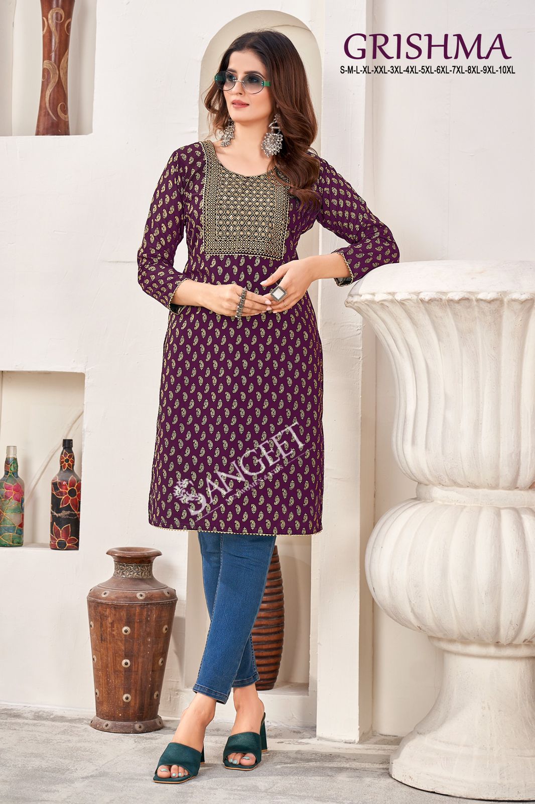 Grishma Sangeet Fox Georgette Knee Length Kurtis Supplier India