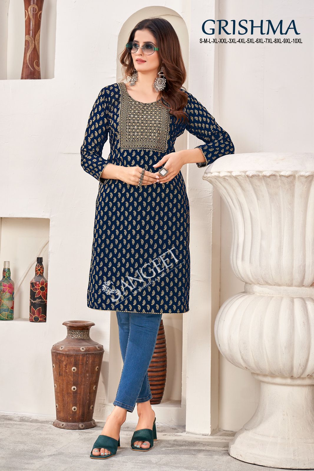 Grishma Sangeet Fox Georgette Knee Length Kurtis Supplier India
