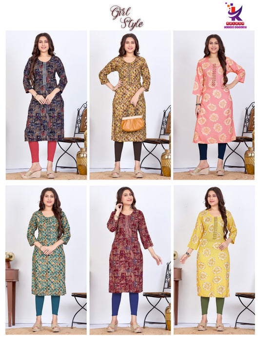 Girl Style 2 Mlm Kalash Lifestyle Rayon 14Kg Knee Length Kurtis Manufacturer Ahmedabad