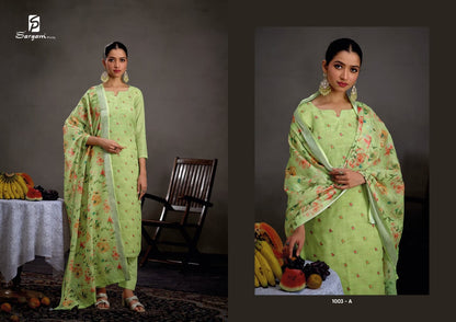 Girliee Sargam Prints Pure Linen Pant Style Suits Wholesaler