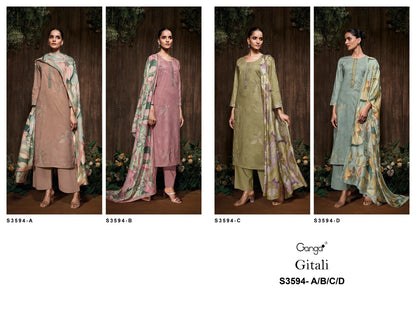 Gitali 3594 Ganga Premium Cotton Plazzo Style Suits Wholesaler Ahmedabad