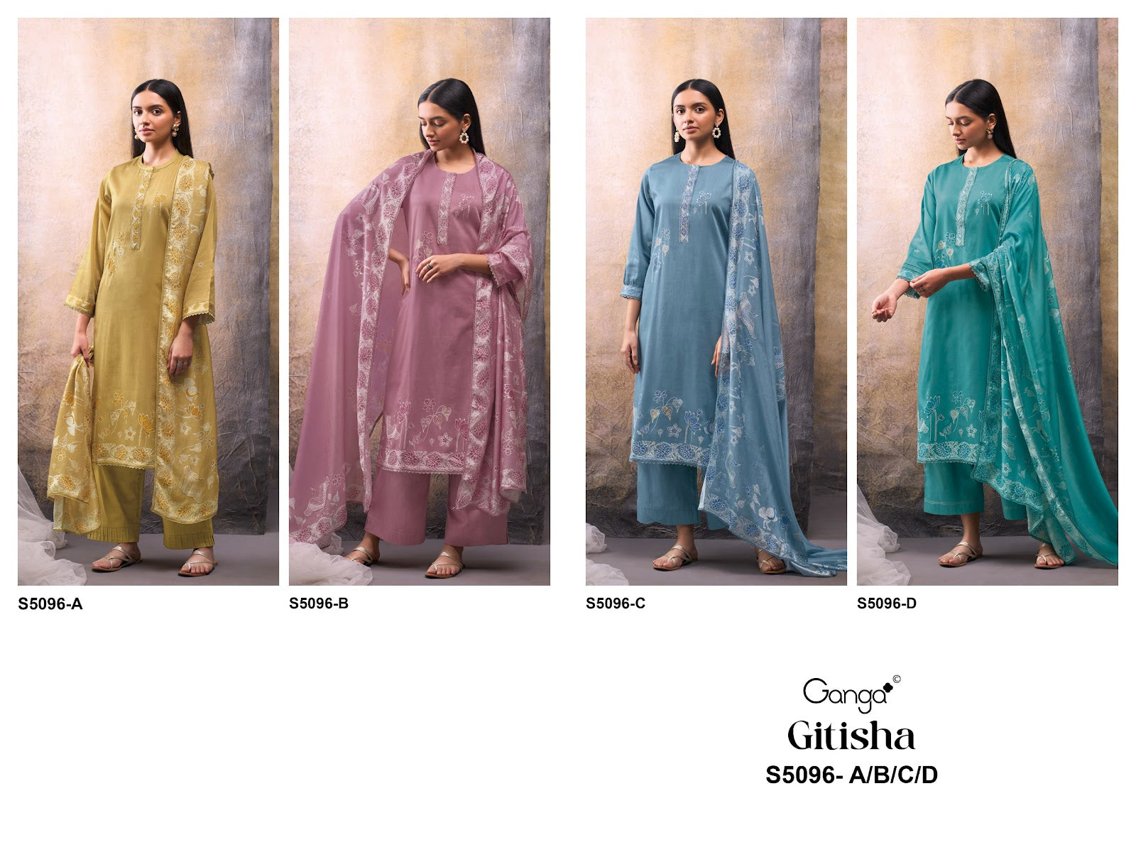 Gitisha S5096 Ganga Cotton Satin Plazzo Style Suits Supplier Ahmedabad