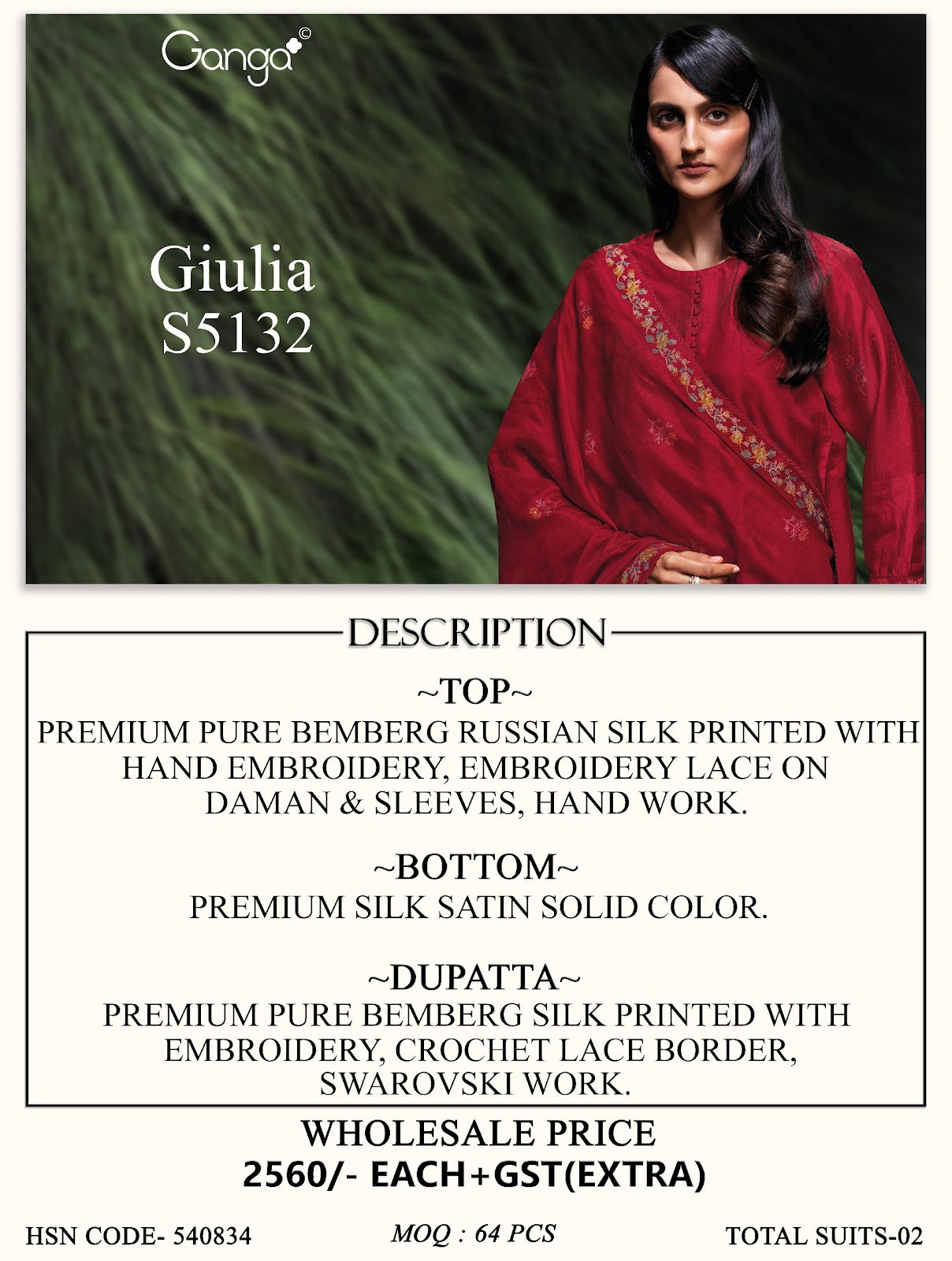 Giulia S5132 Ganga Russian Silk Pant Style Suits Wholesaler India