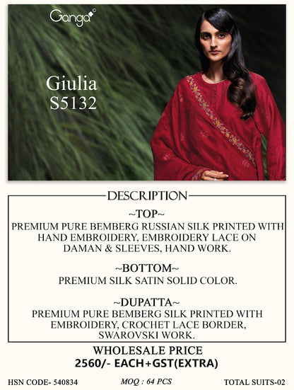 Giulia S5132 Ganga Russian Silk Pant Style Suits Wholesaler India