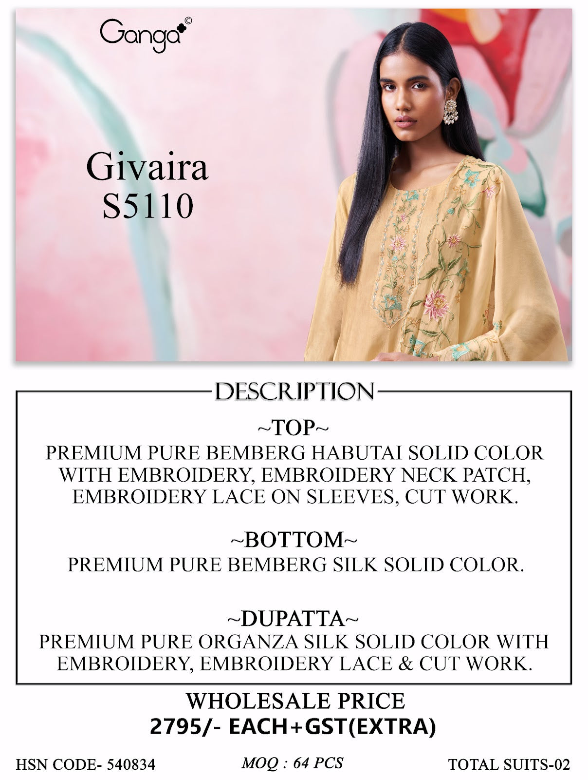 Givaira S5110 Ganga Habutai Pant Style Suits Exporter Ahmedabad
