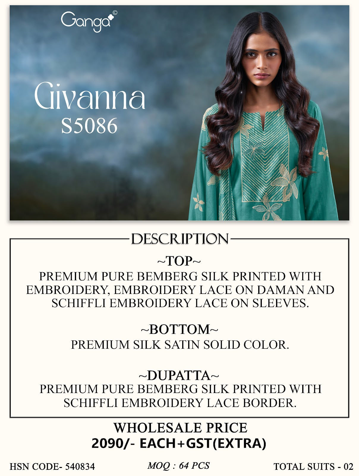Givanna S5086 Ganga Bemberg Silk Pant Style Suits Wholesale Price