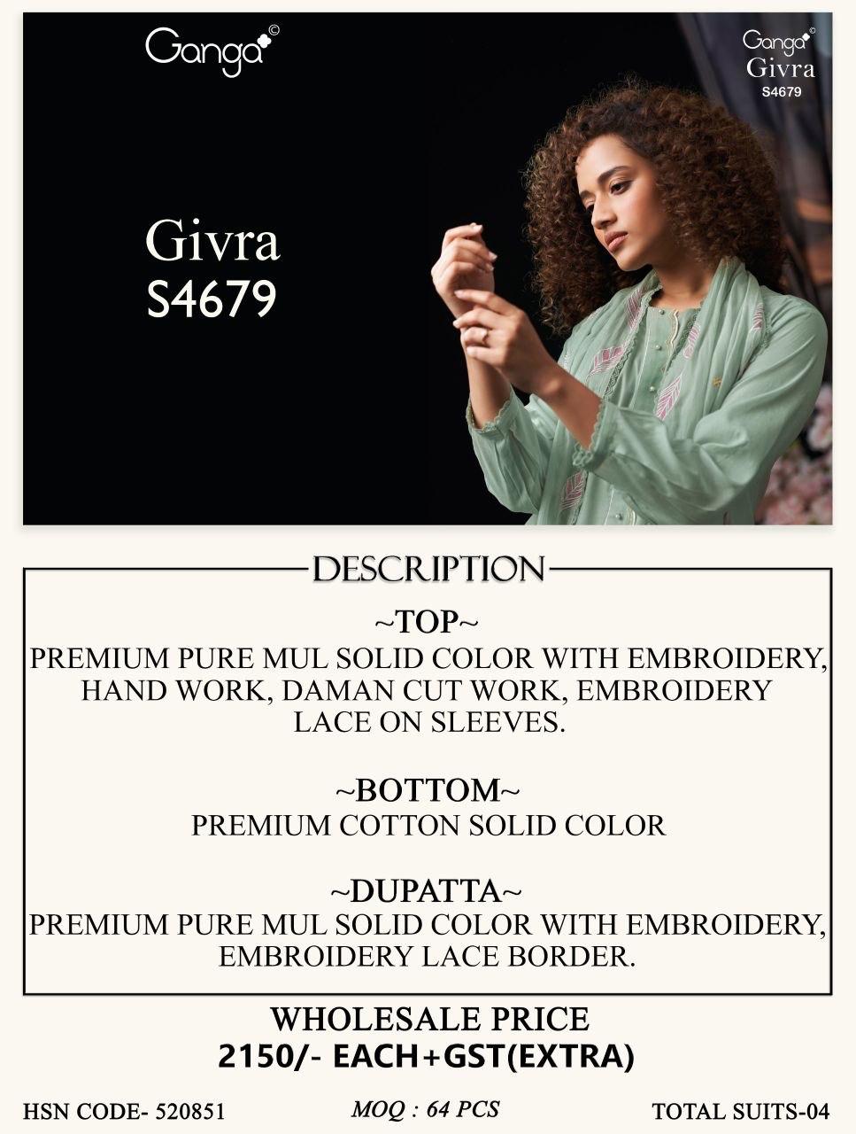 Givra S4679 Ganga Mul Pant Style Suits Wholesale Price