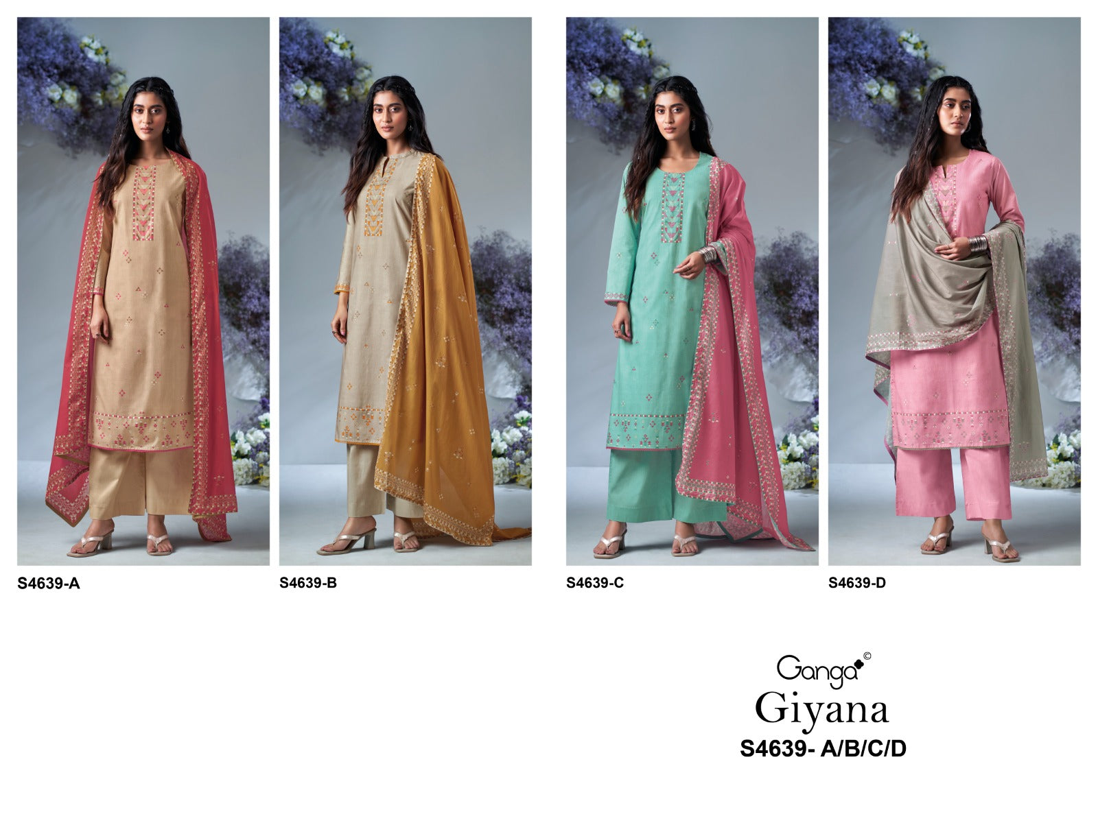 Giyana S4639 Ganga Cotton Pant Style Suits Wholesaler Ahmedabad