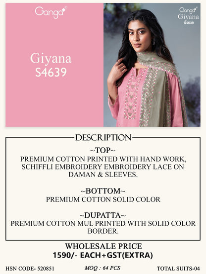 Giyana S4639 Ganga Cotton Pant Style Suits Wholesaler Ahmedabad