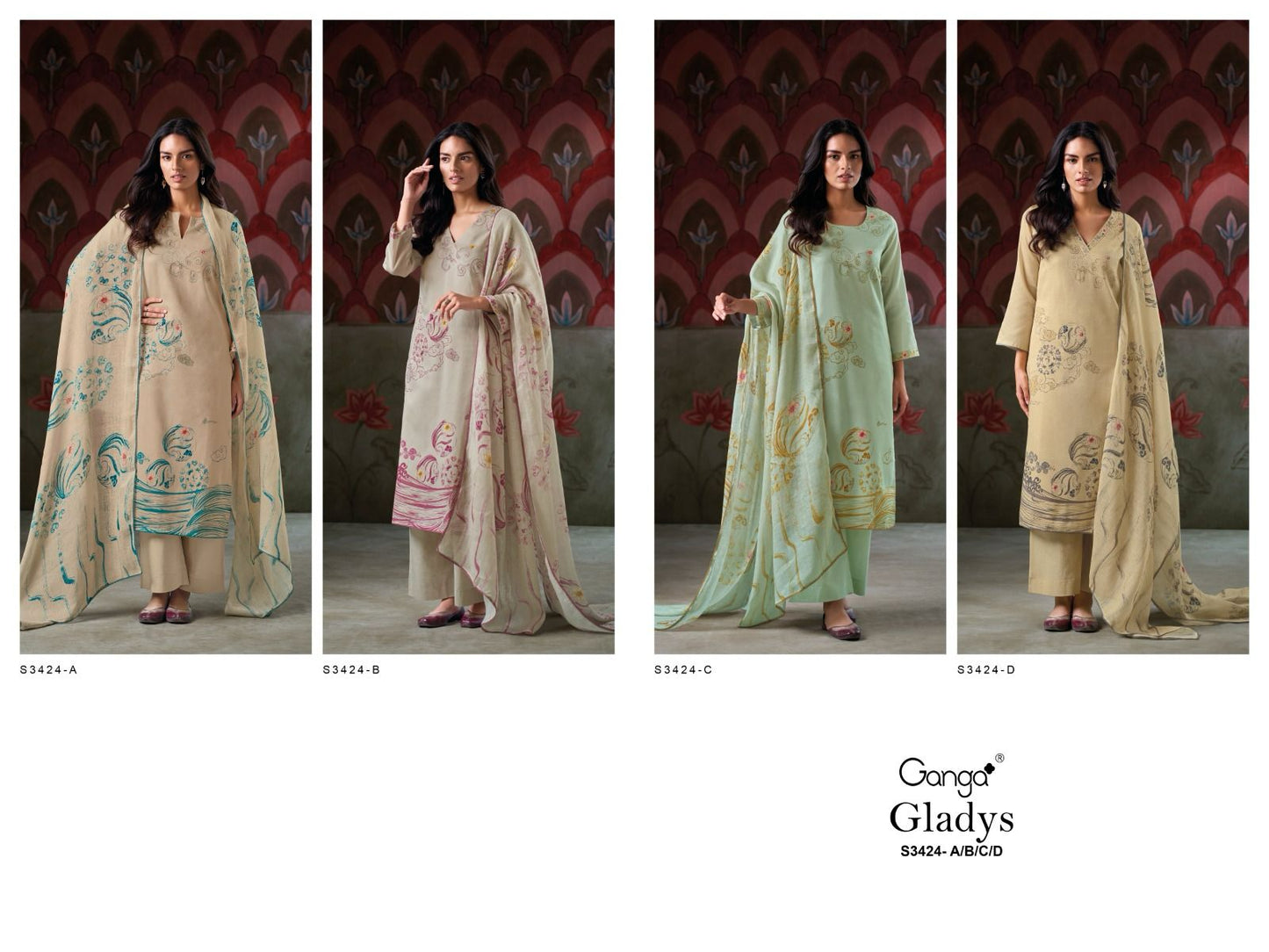 Gladys 3424 Ganga Premium Cotton Plazzo Style Suits Exporter India