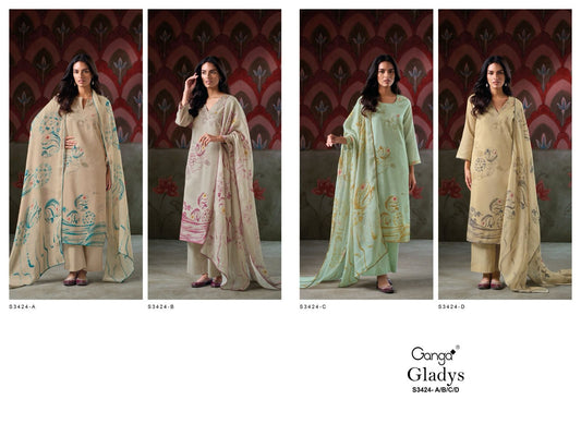 Gladys 3424 Ganga Premium Cotton Plazzo Style Suits Exporter India