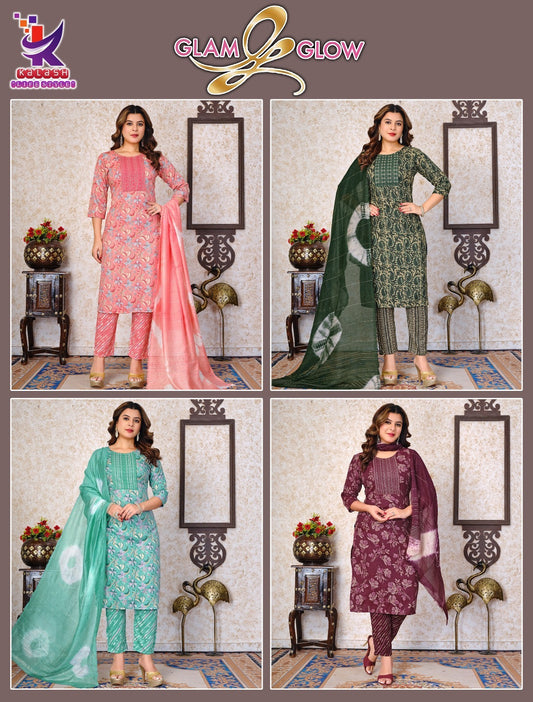 Glam Glow Mlm Kalash Lifestyle Rayon 14Kg Readymade Pant Style Suits Wholesale Price