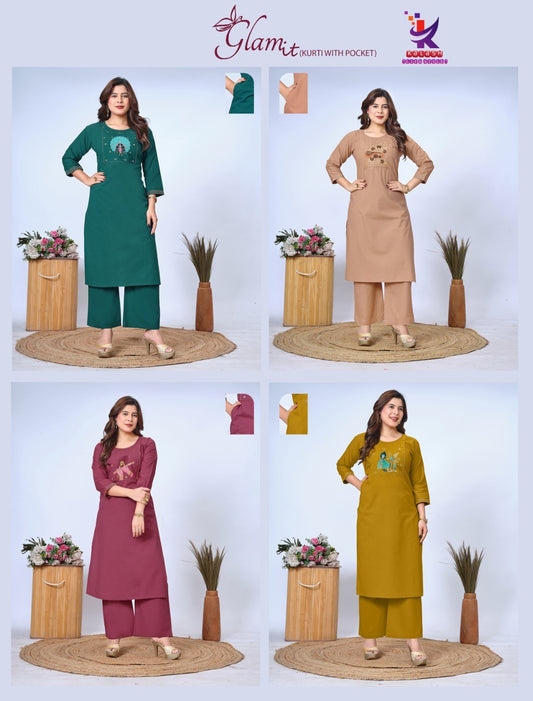 Glam It Mlm Kalash Lifestyle Cotton Kurti Plazzo Set Exporter Gujarat