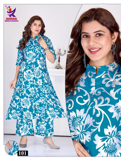 Glam Look 2 Mlm Kalash Lifestyle Rayon 14Kg Kurti Plazzo Set Exporter