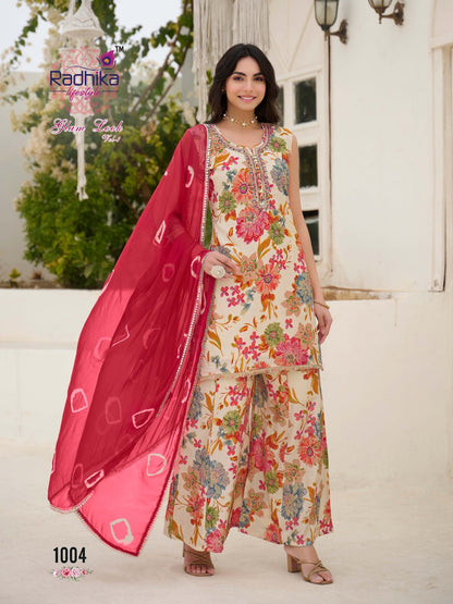 Glam Look Vol 1 Radhika Lifestyle Silk Readymade Plazzo Style Suits Wholesaler Gujarat