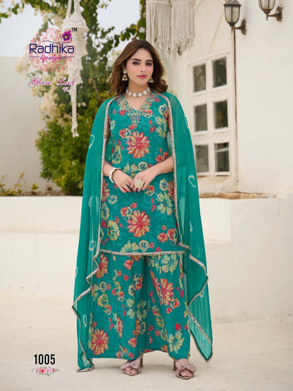 Glam Look Vol 1 Radhika Lifestyle Silk Readymade Plazzo Style Suits Wholesaler Gujarat