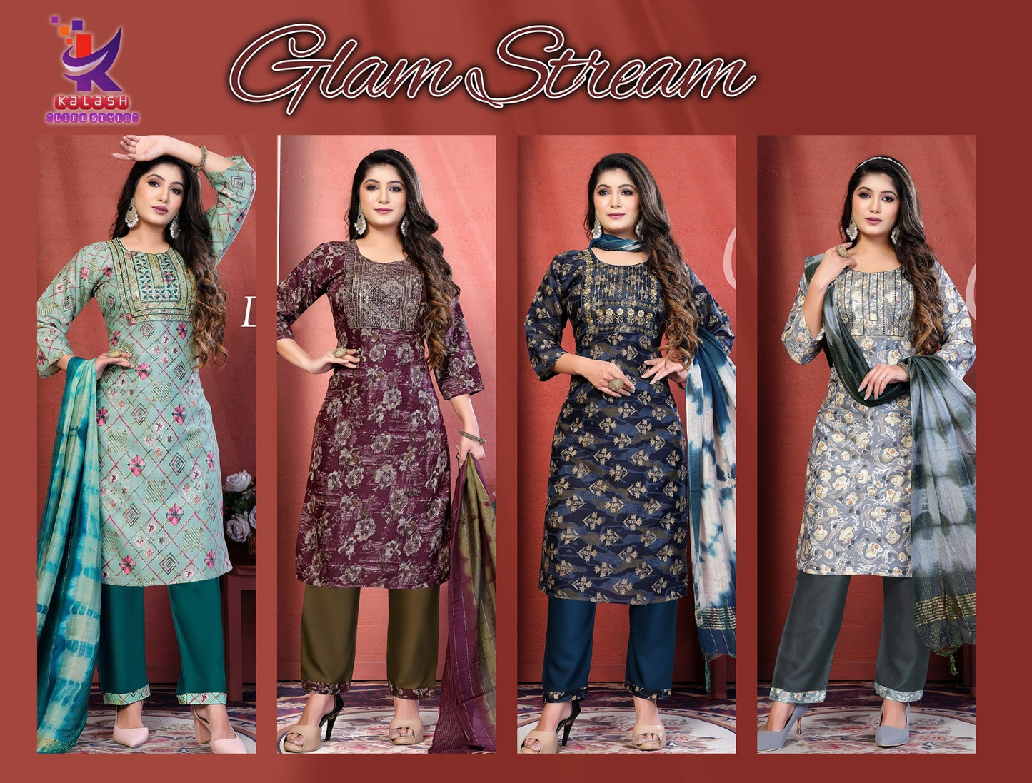 Glam Stream Mlm Kalash Lifestyle Capsule Rayon Readymade Pant Style Suits