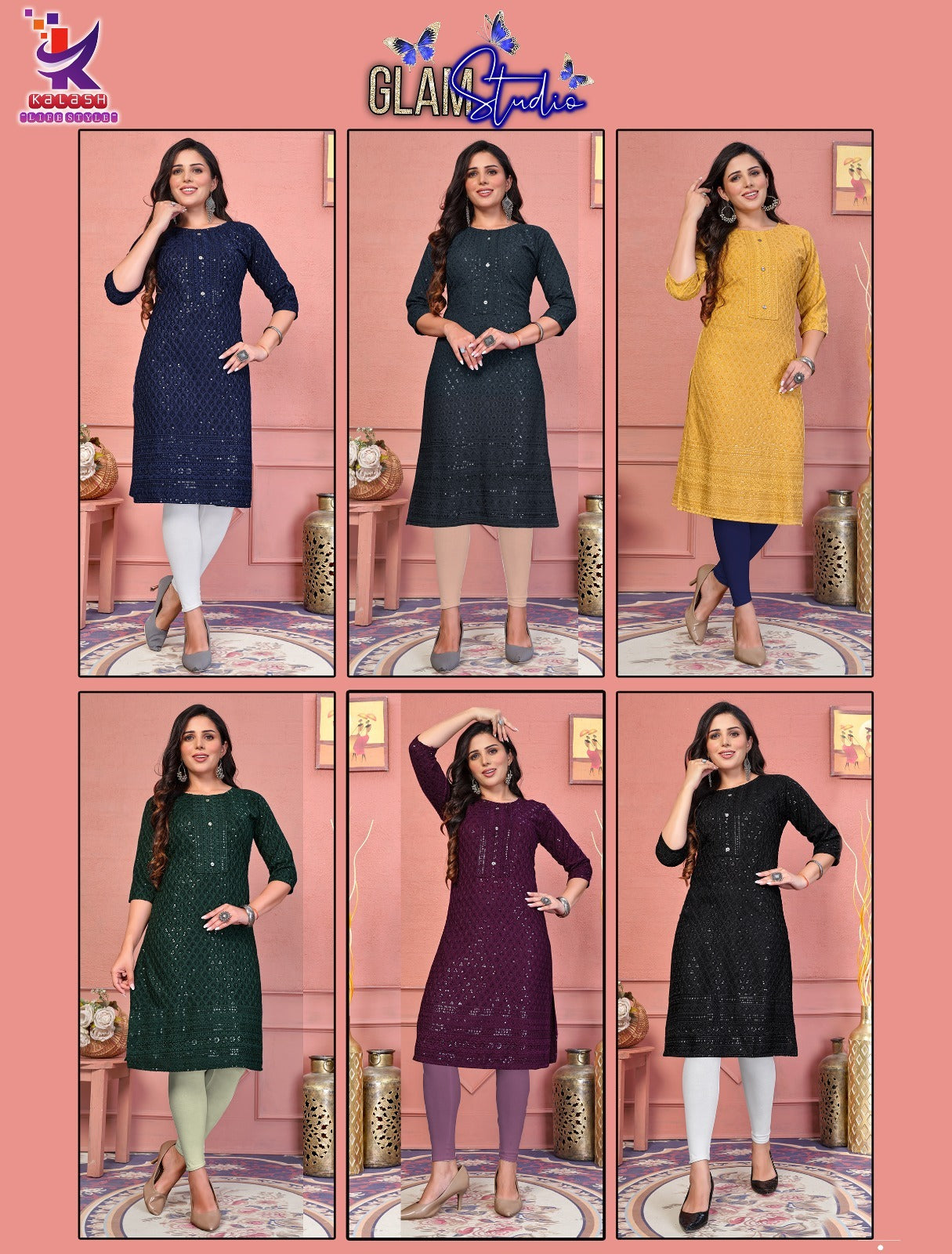 Glam Studio Mlm Kalash Lifestyle Rayon 17Kg Knee Length Kurtis Manufacturer Gujarat
