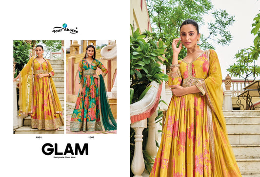 Glam Your Choice Chinon Gown Dupatta Set Wholesaler Ahmedabad