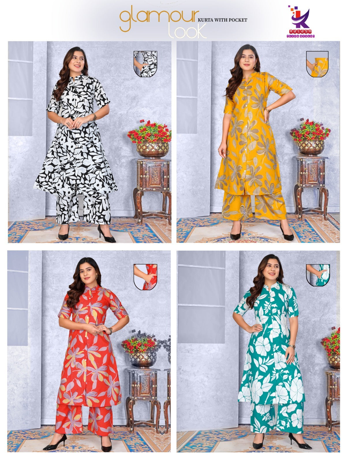 Glamour Look Mlm Kalash Lifestyle Rayon 14Kg Kurti Plazzo Set Manufacturer