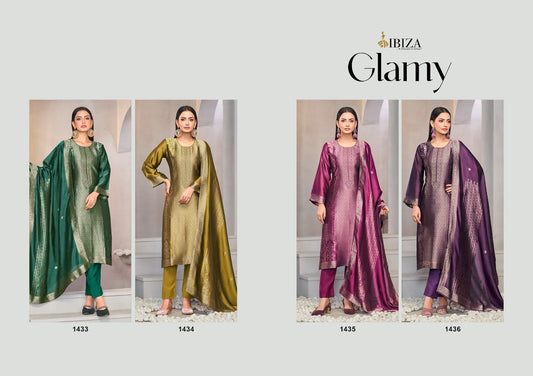 Glamy Ibiza Silk Jacquard Pant Style Suits Exporter India