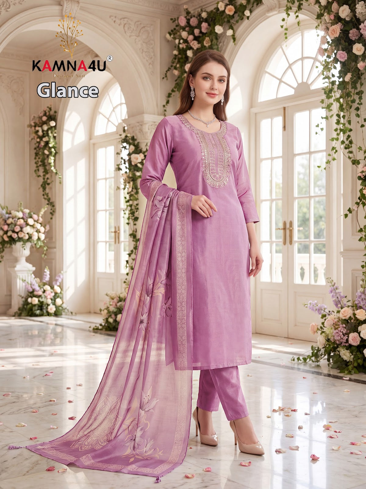 Glance Kamna4U Shimmer Readymade Pant Style Suits Wholesale