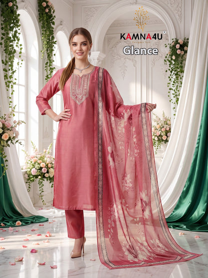 Glance Kamna4U Shimmer Readymade Pant Style Suits Wholesale