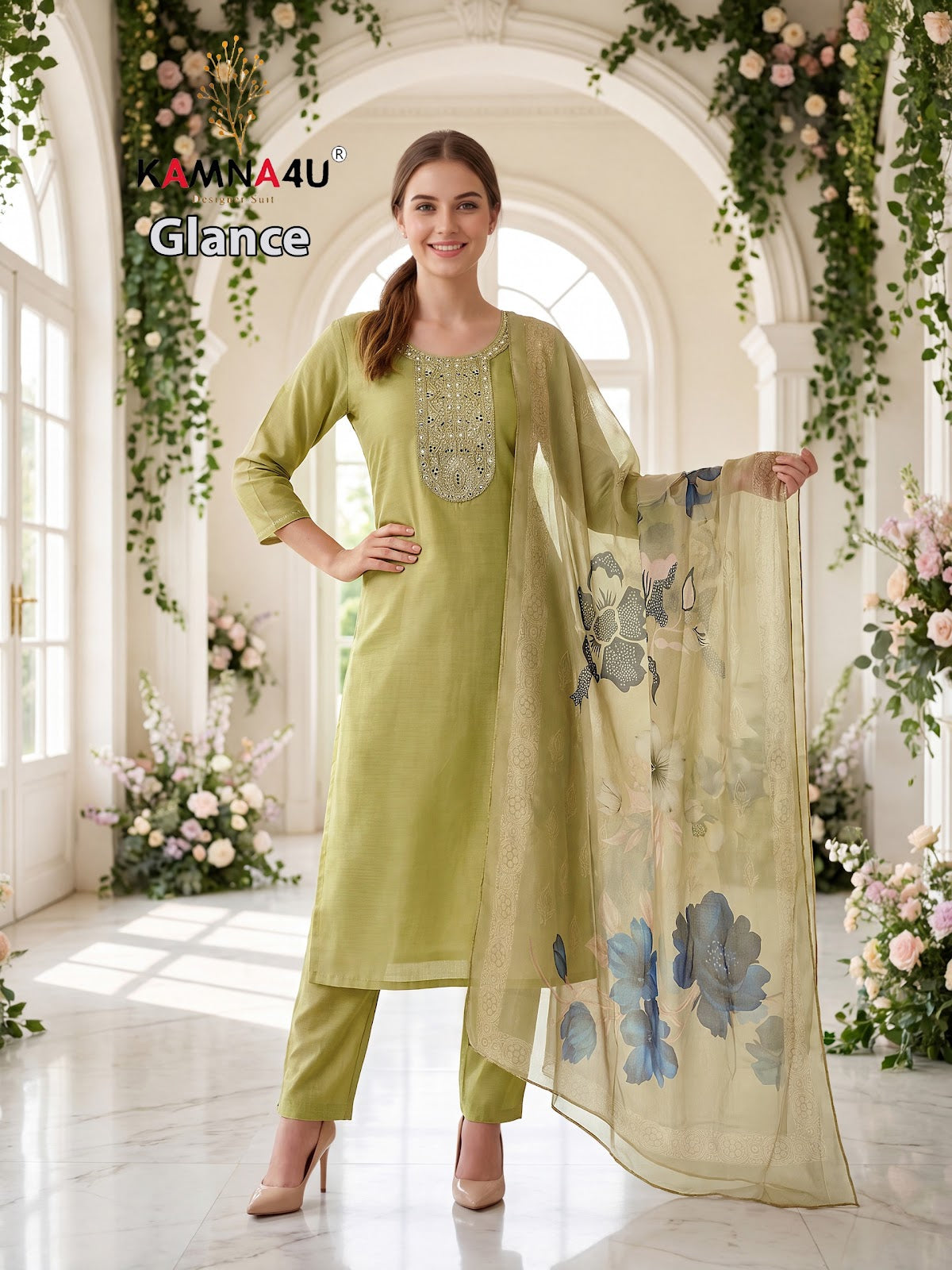 Glance Kamna4U Shimmer Readymade Pant Style Suits Wholesale