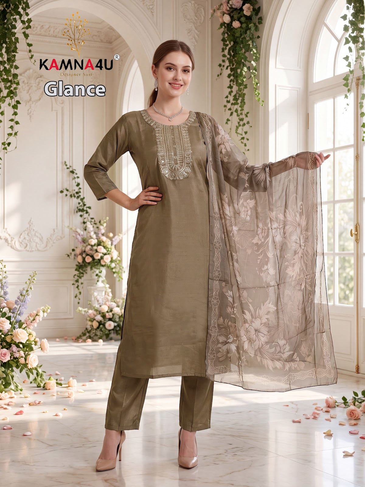 Glance Kamna4U Shimmer Readymade Pant Style Suits Wholesale