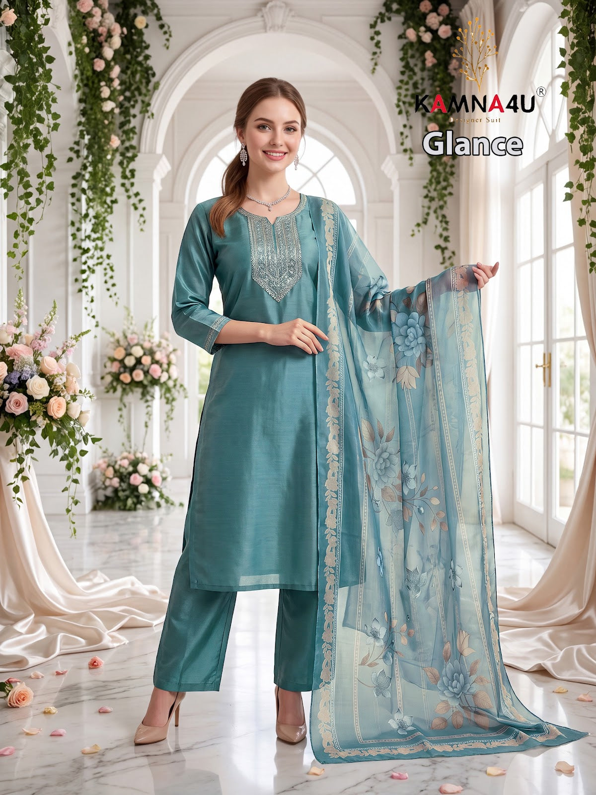 Glance Kamna4U Shimmer Readymade Pant Style Suits Wholesale