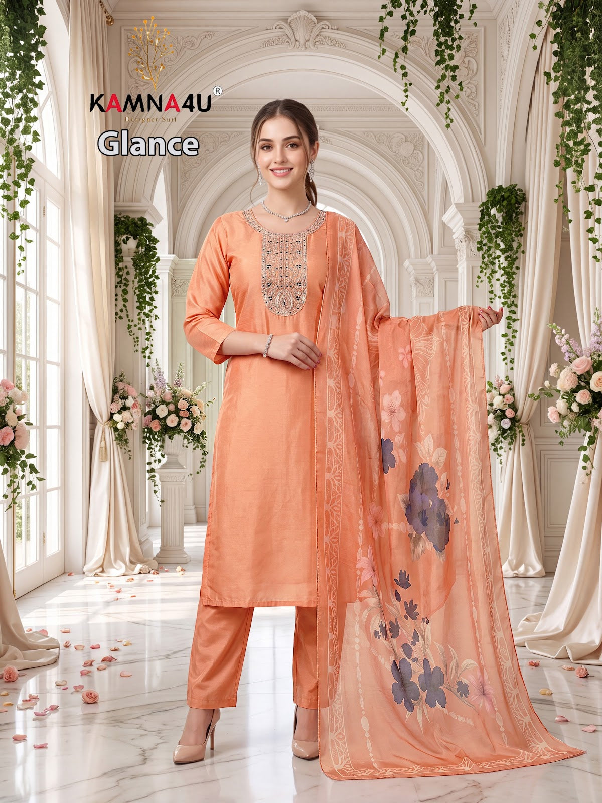 Glance Kamna4U Shimmer Readymade Pant Style Suits Wholesale