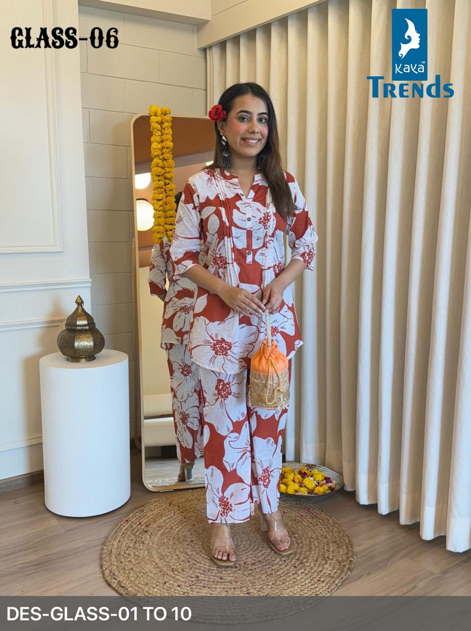 Glass Kaya Cotton Co Ord Set Wholesale Price