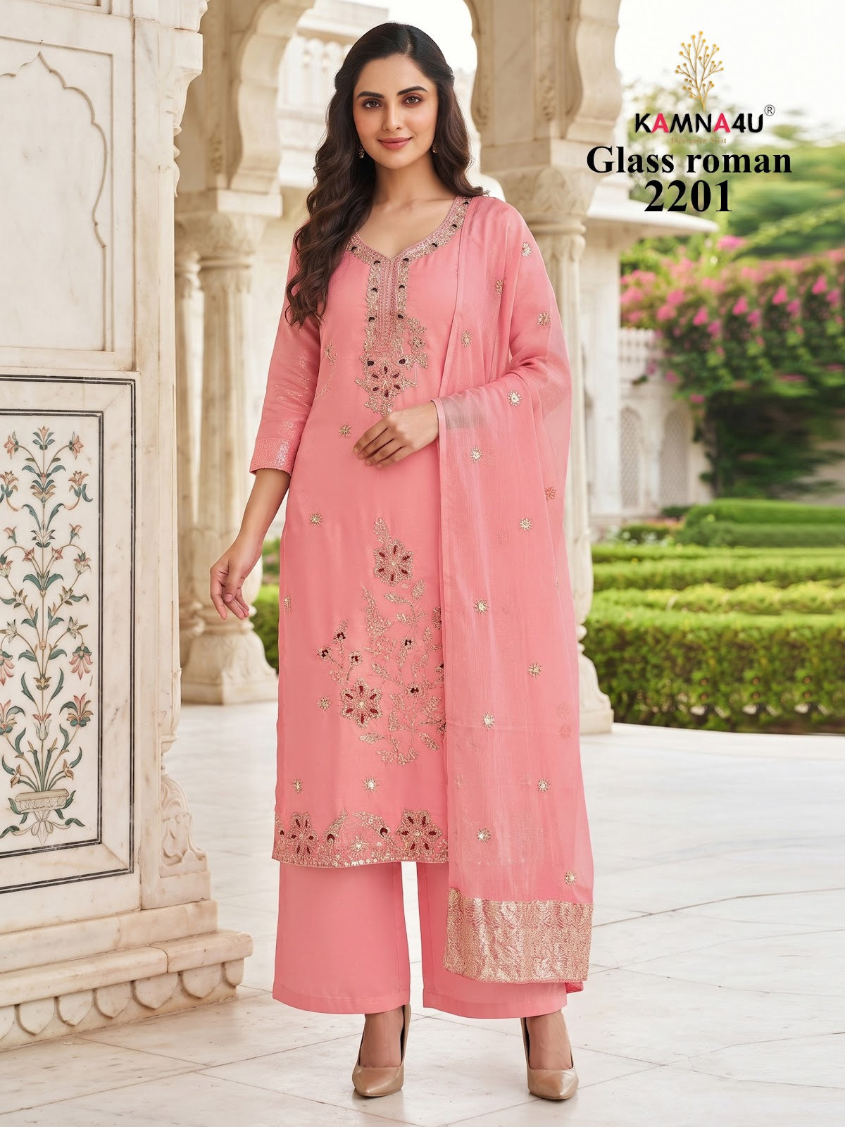Glass Roman 041026 Kamna4U Readymade Plazzo Style Suits Manufacturer