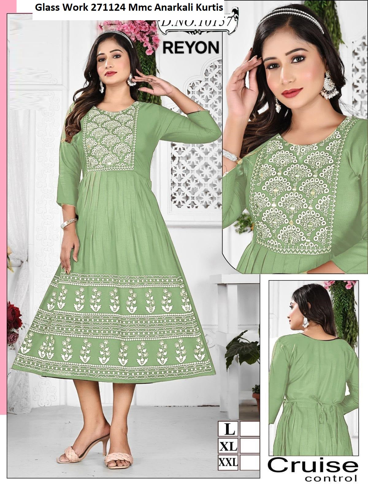Glass Work 271124 Mmc Reyon Anarkali Kurtis Wholesaler Ahmedabad