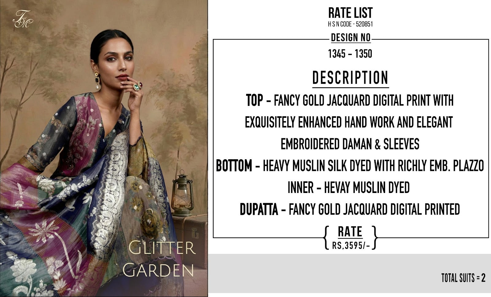 Glitter Garden Tm Jacquard Plazzo Style Suits Wholesale Rate