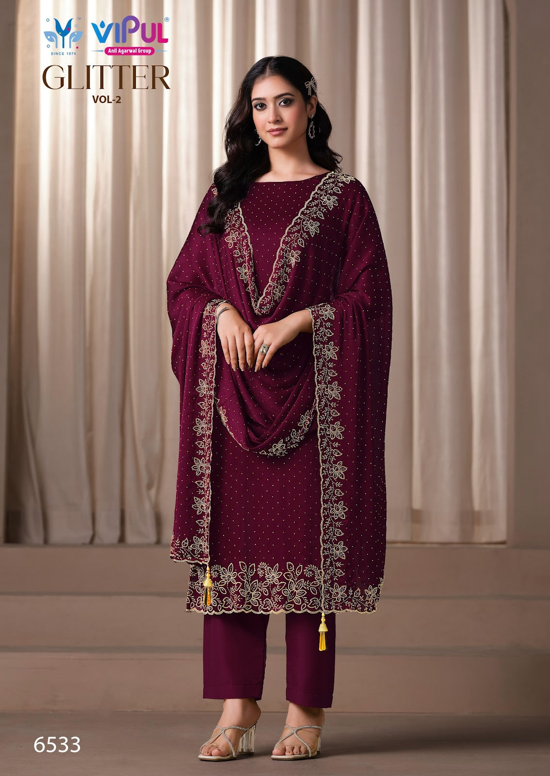 Glitter Vol 2 Vipul Satin Pant Style Suits Wholesale Price