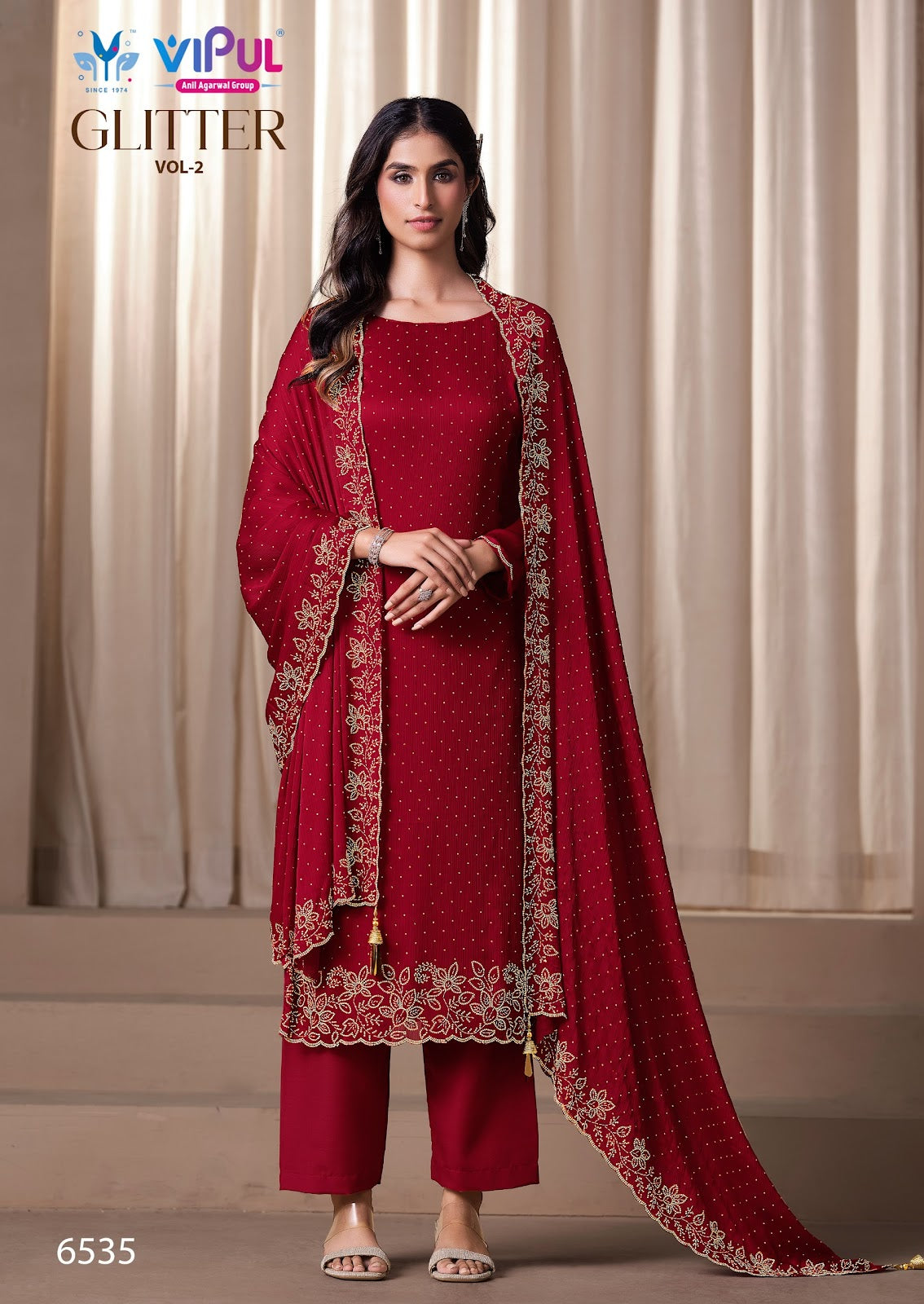 Glitter Vol 2 Vipul Satin Pant Style Suits Wholesale Price