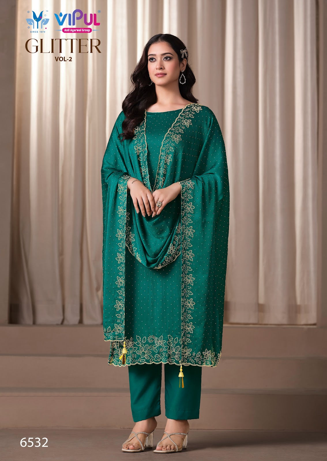 Glitter Vol 2 Vipul Satin Pant Style Suits Wholesale Price