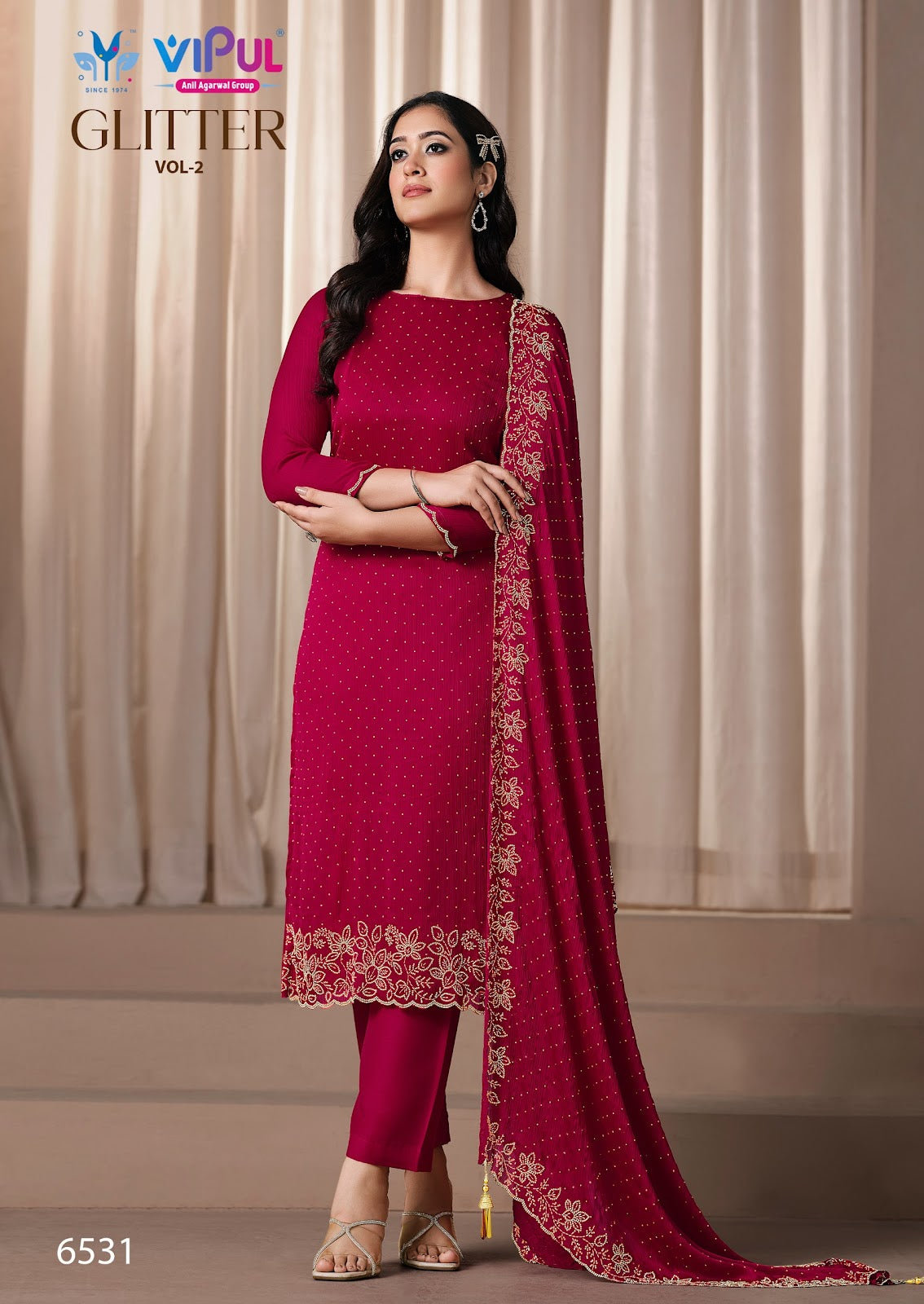 Glitter Vol 2 Vipul Satin Pant Style Suits Wholesale Price