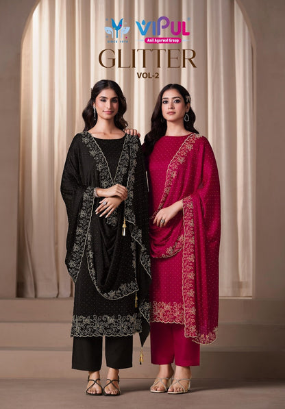 Glitter Vol 2 Vipul Satin Pant Style Suits Wholesale Price