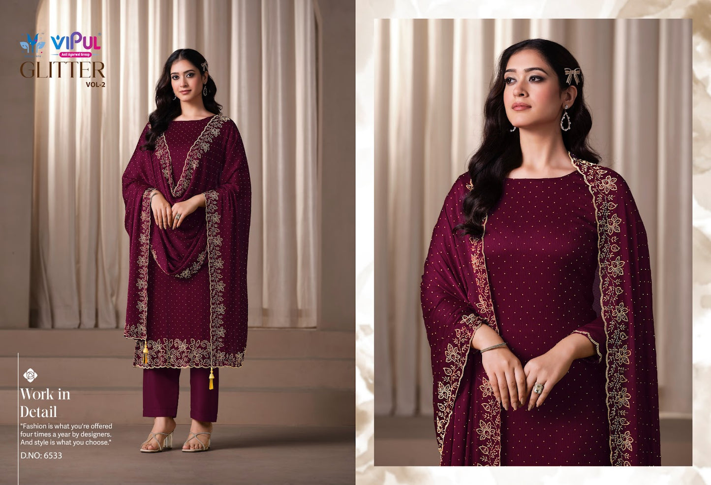 Glitter Vol 2 Vipul Satin Pant Style Suits Wholesale Price