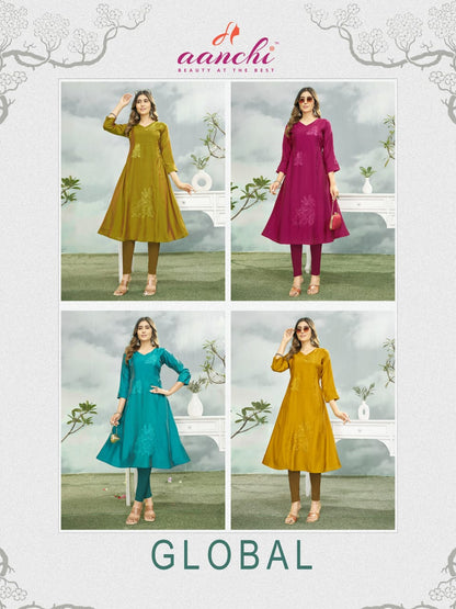 Global Aanchi Shimmer Anarkali Kurtis Supplier Gujarat
