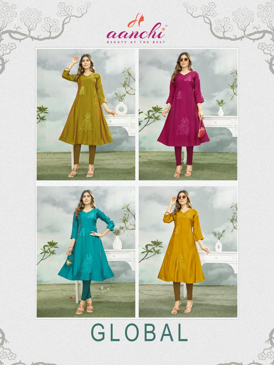Global Aanchi Shimmer Anarkali Kurtis Supplier Gujarat