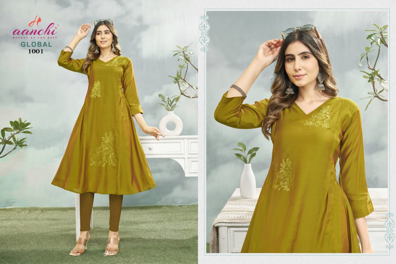 Global Aanchi Shimmer Anarkali Kurtis Supplier Gujarat