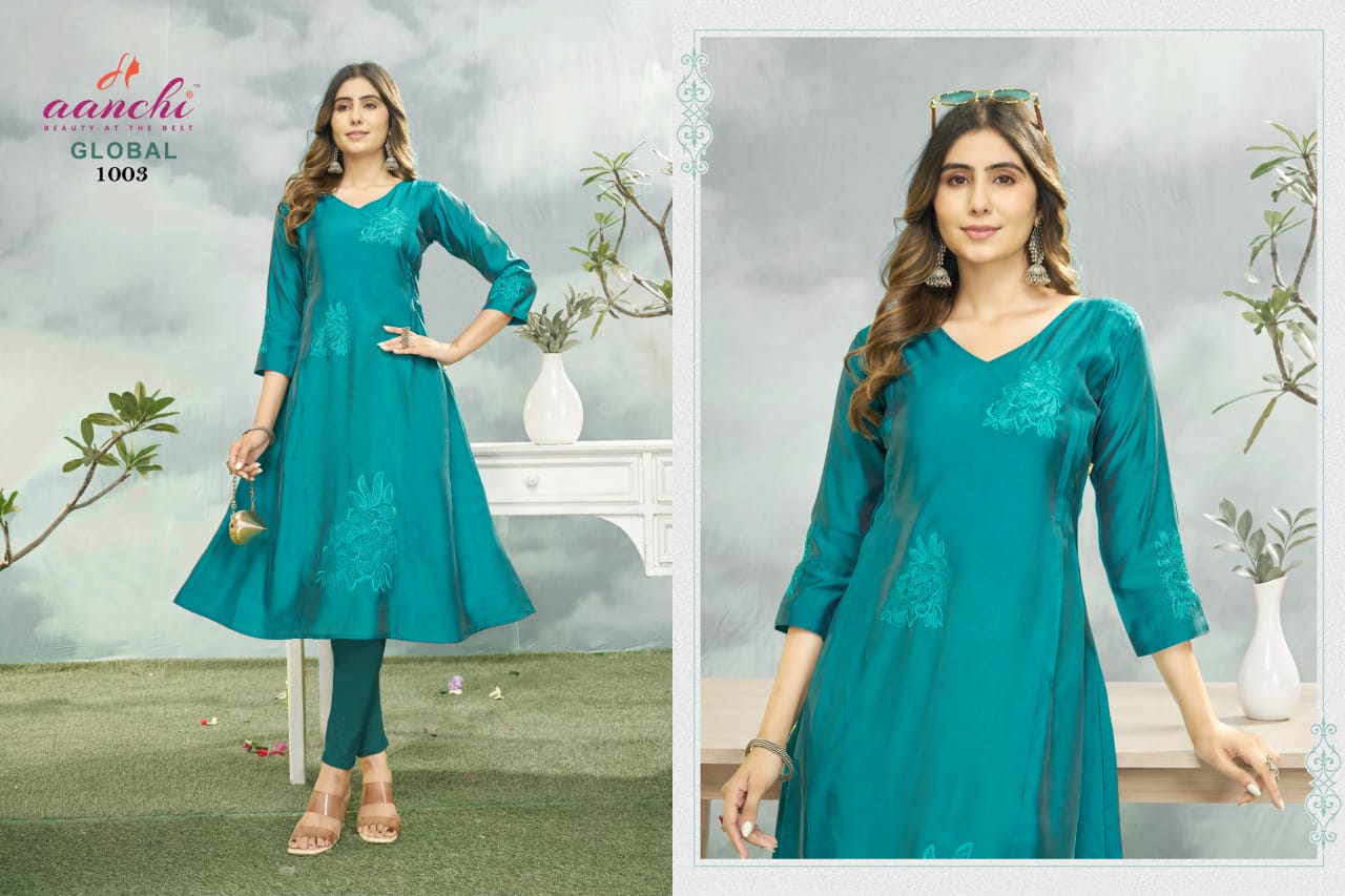 Global Aanchi Shimmer Anarkali Kurtis Supplier Gujarat