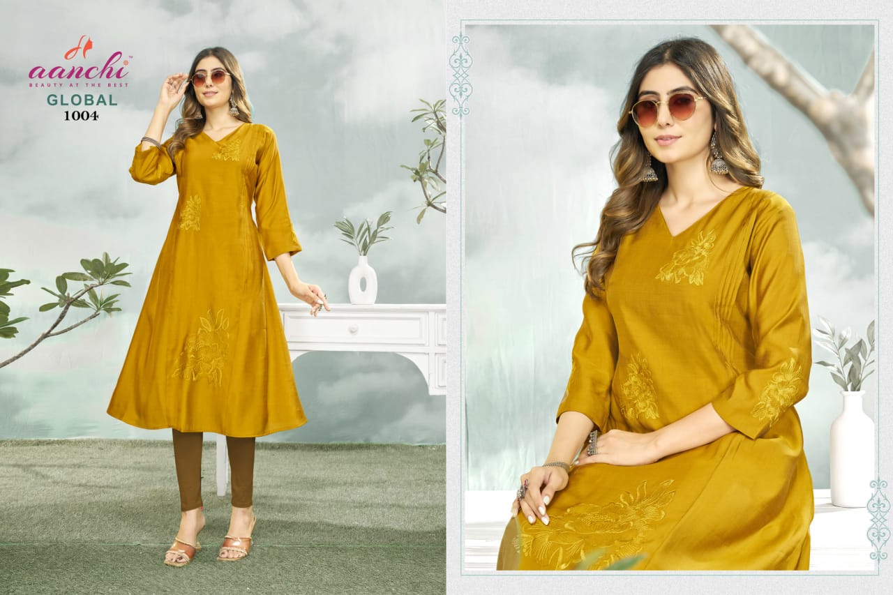 Global Aanchi Shimmer Anarkali Kurtis Supplier Gujarat
