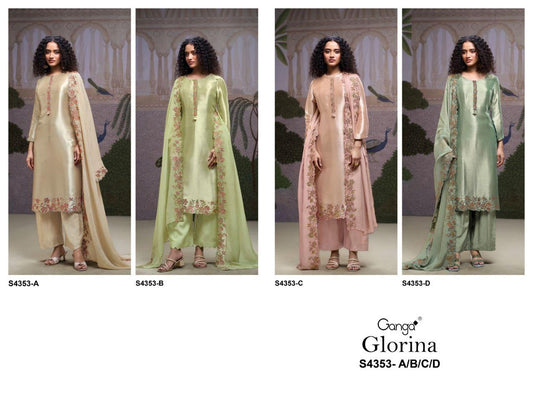 Glorina 4353 Ganga Bemberg Silk Plazzo Style Suits Wholesaler Gujarat