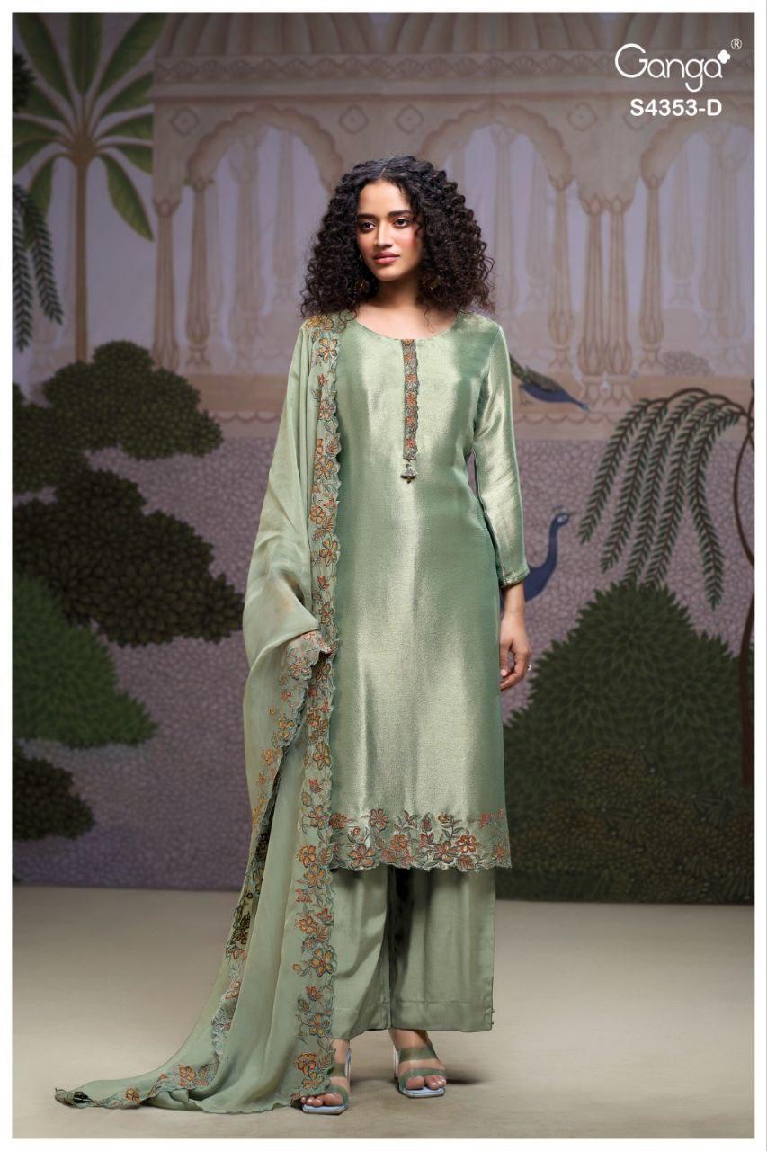 Glorina 4353 Ganga Bemberg Silk Plazzo Style Suits Wholesaler Gujarat