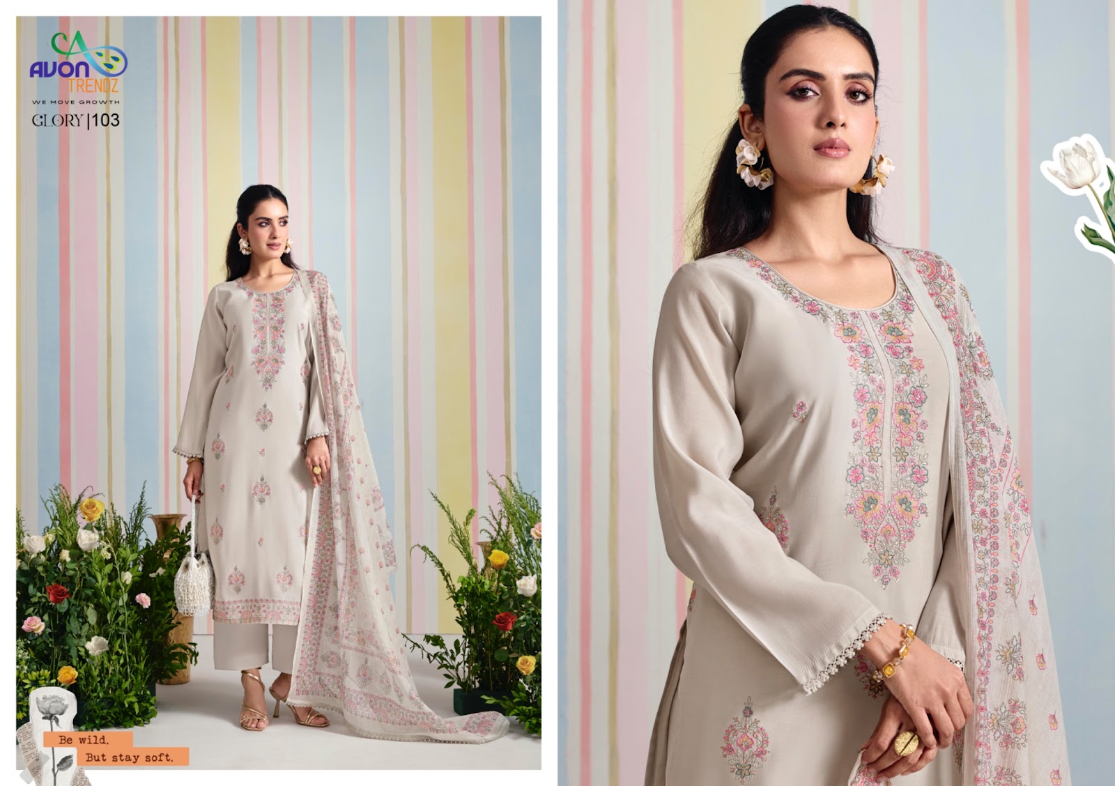 Glory Avon Trendz Mul Mul Pant Style Suits Supplier Ahmedabad