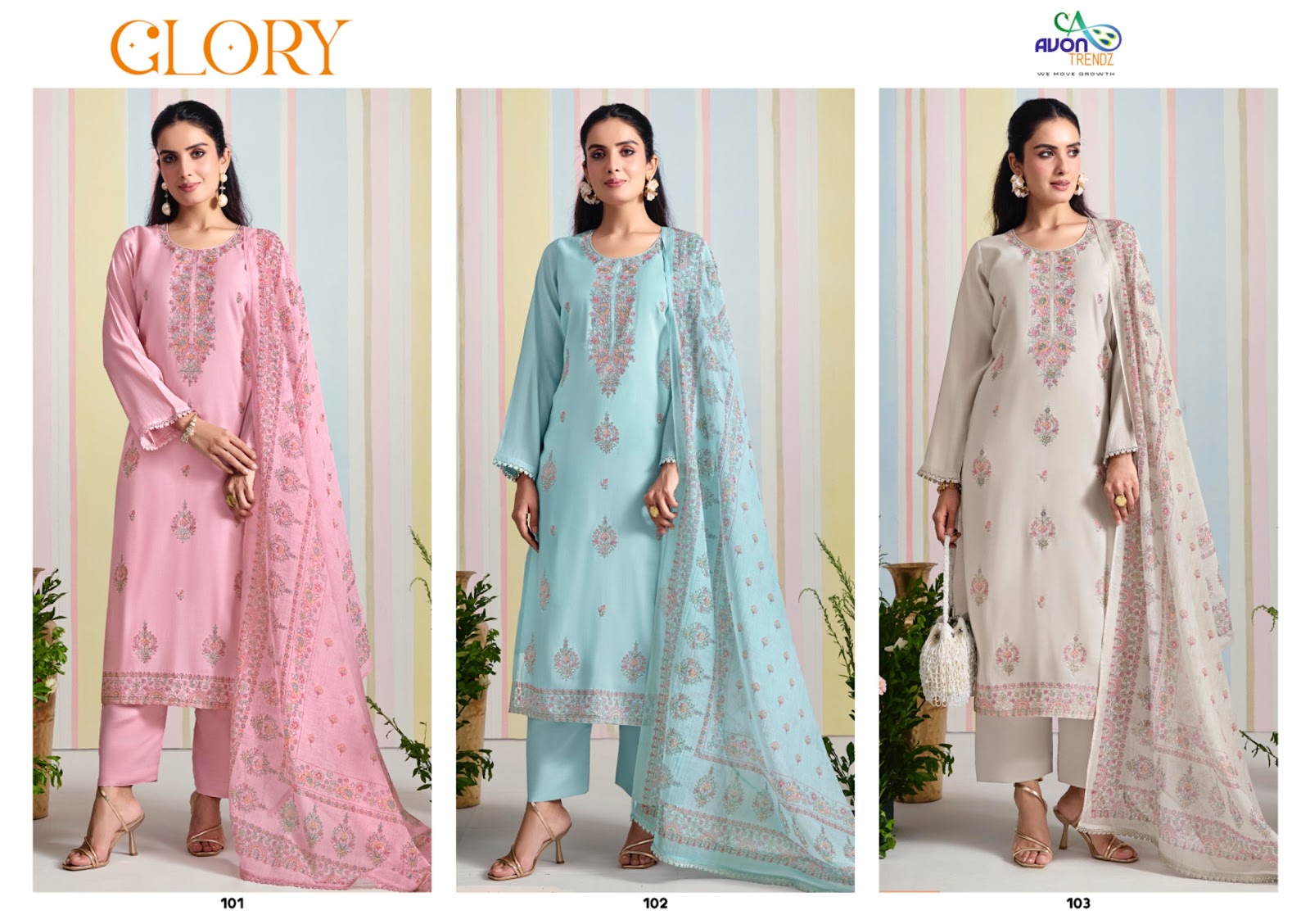 Glory Avon Trendz Mul Mul Pant Style Suits Supplier Ahmedabad